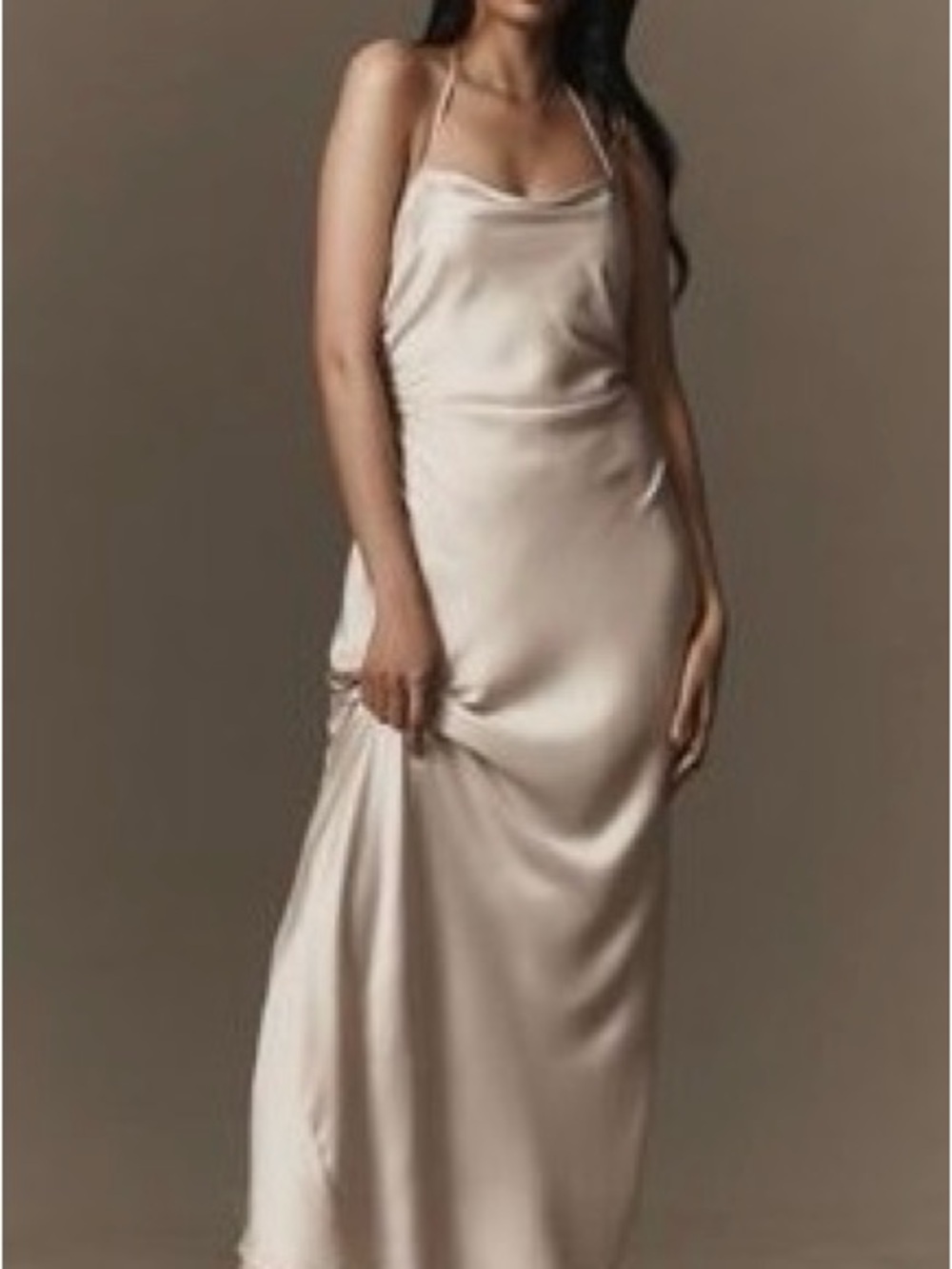 Anthropologie Ivory Satin Slip Maxi Dress